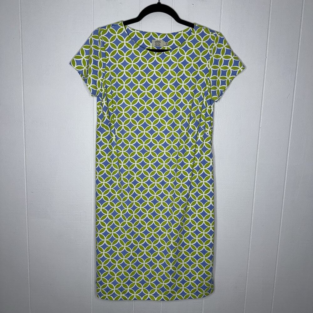 Katherine Way Women’s Geometric Print Stretch Sheath Dress Green Size Medium